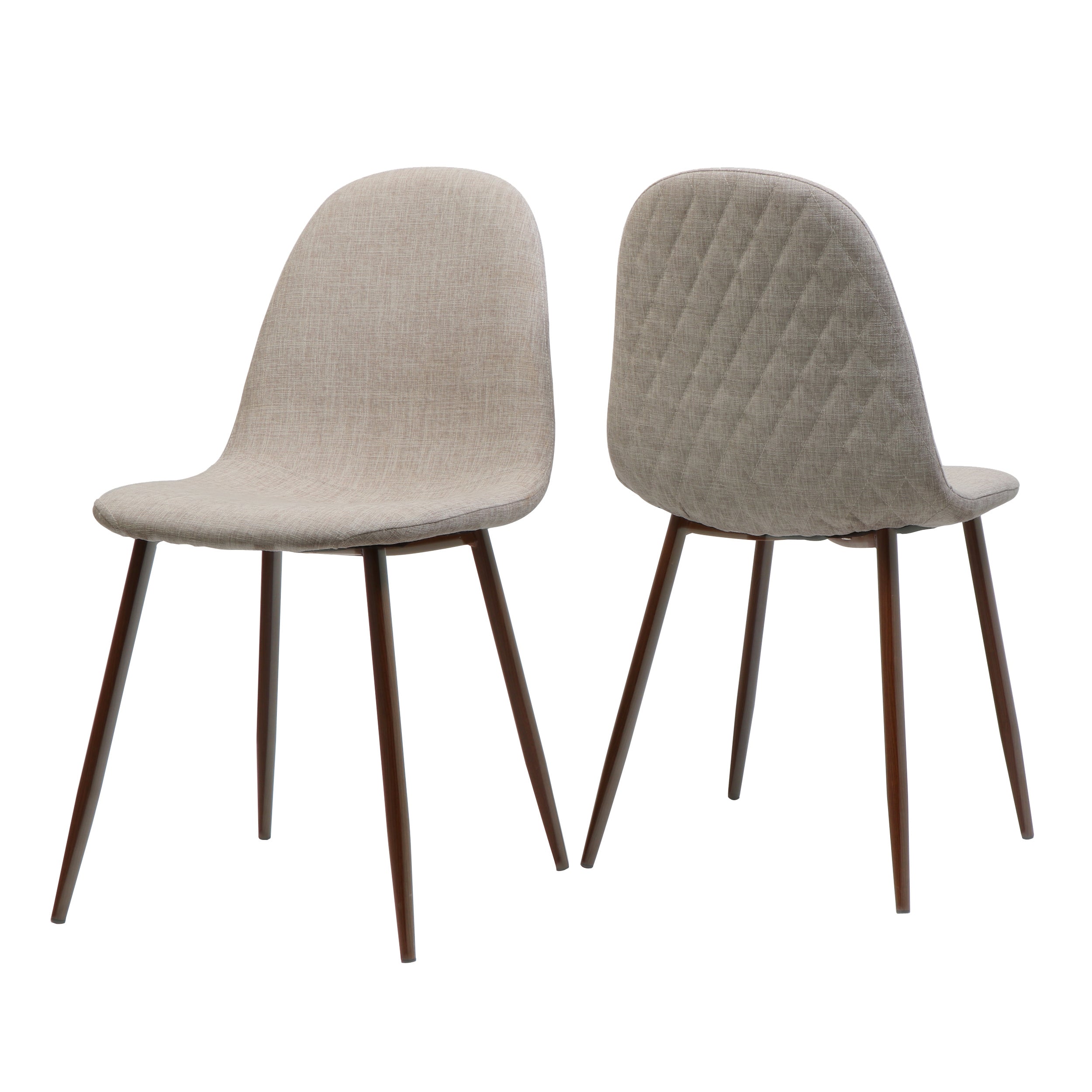 Elegant Wheat Fabric Dining Chair Set with Iron Legs and Dark Walnut Finish