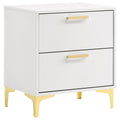 Karena White and Gold 2-Drawer Rectangular Nightstand with Modern Mid-Century Design in Asian Hardwood and Gold Metal Accents