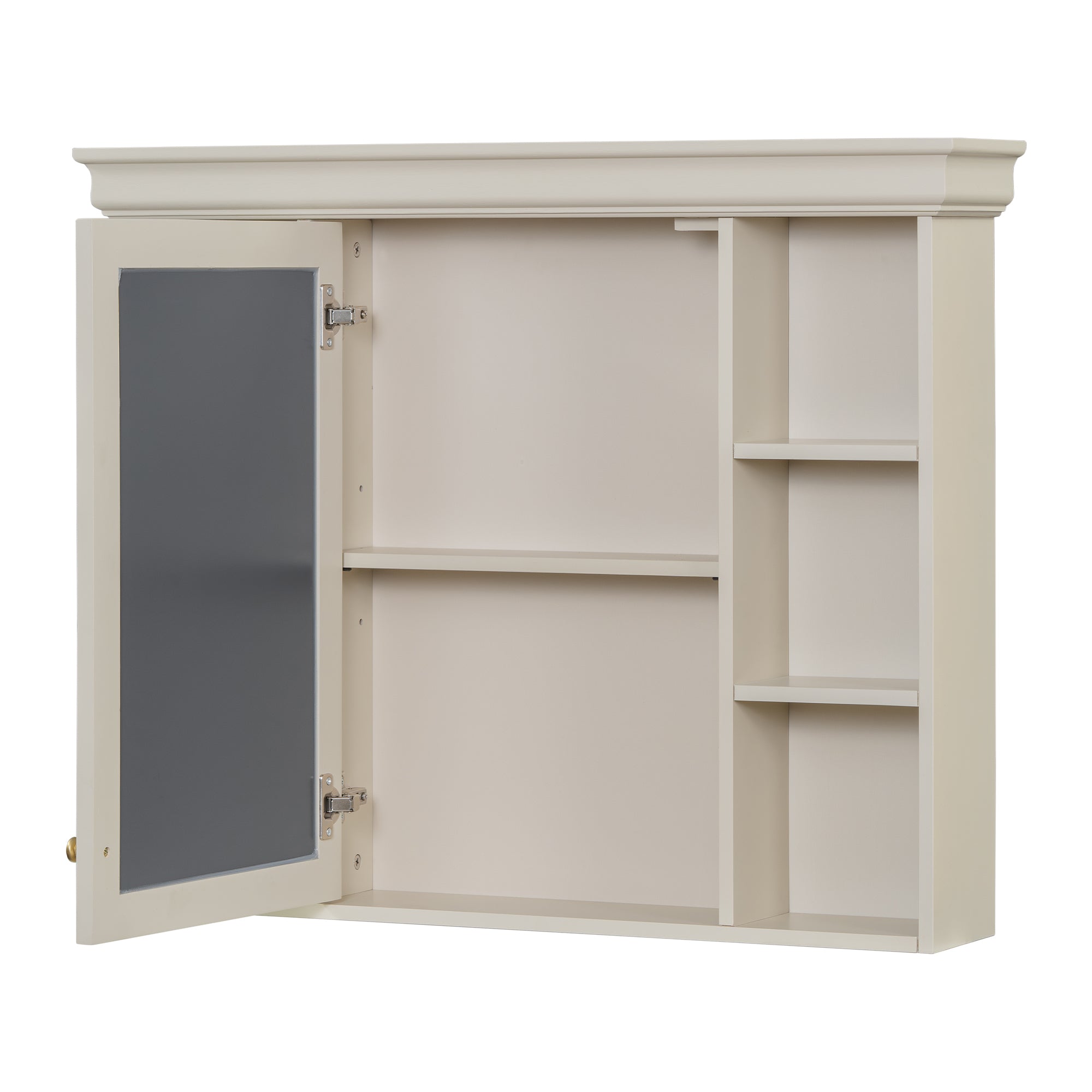 Modern Beige Cream Wall Mounted Bathroom Storage Cabinet with Mirror Door, MDF and Glass, 35.5'' x 7.2'' x 28.7''
