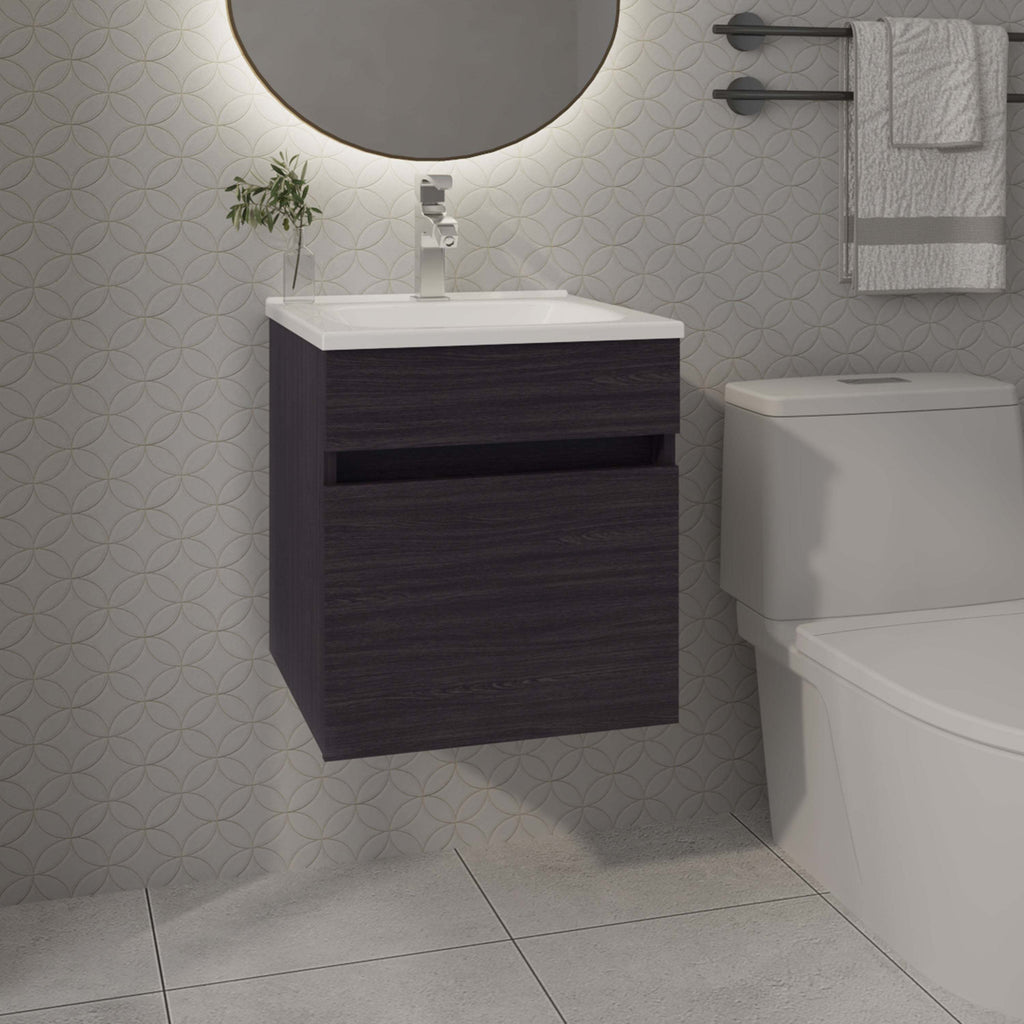 Wengue Bathroom Floating Vanity with Sink and 1 Door