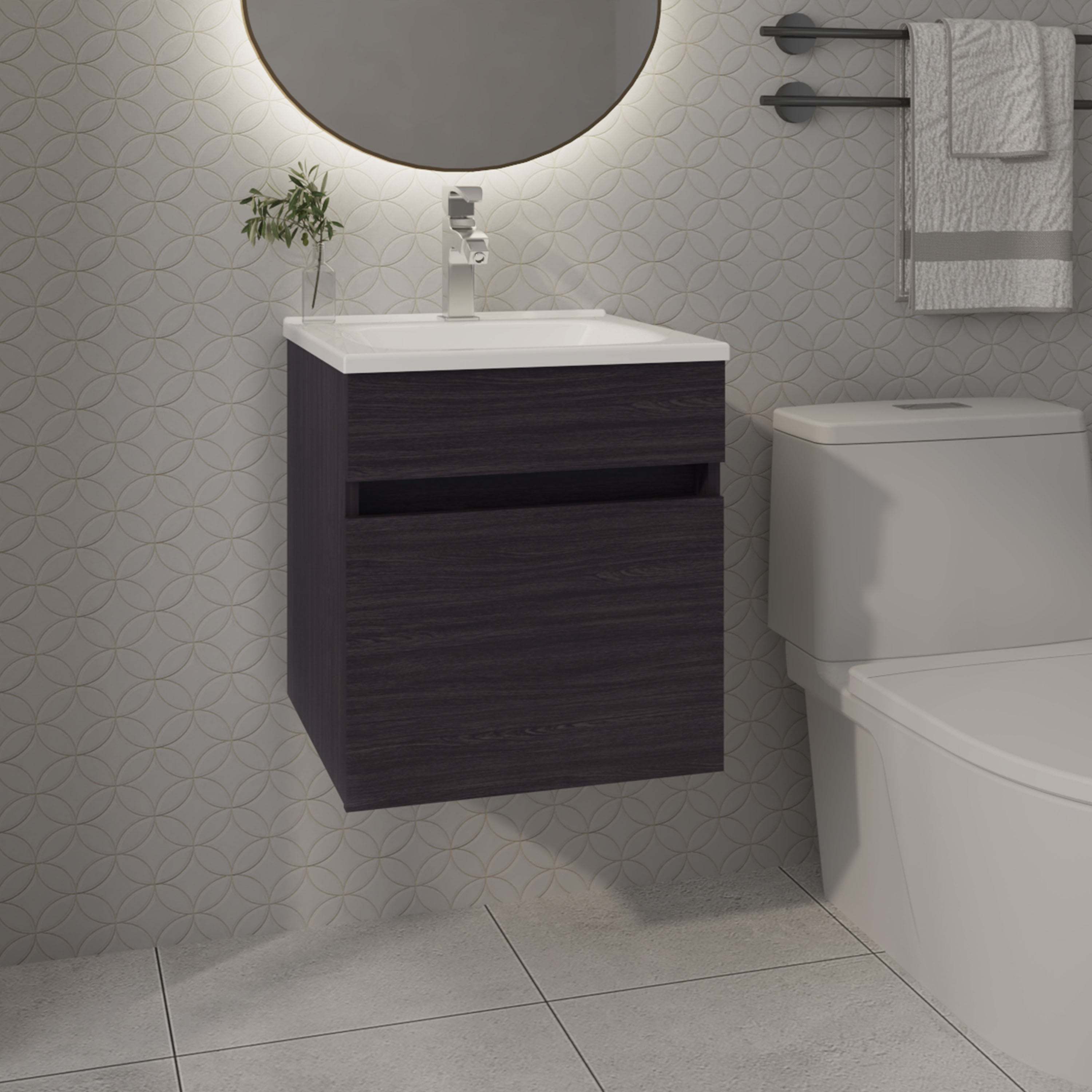 Wengue Bathroom Floating Vanity with Sink and 1 Door