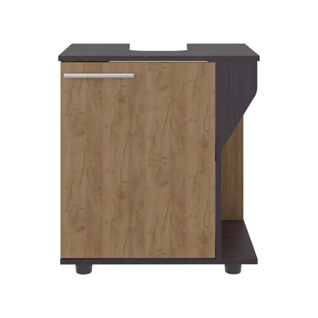 Wenge and Natural Oak Under Sink Storage Cabinet with Two Shelf