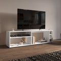 Suxta 63' Wide Tv Stand with Three Open Shelves and Three Bottle Cubbies, Cable Management, Bar Tv Stand, Living Room, Tv Room White