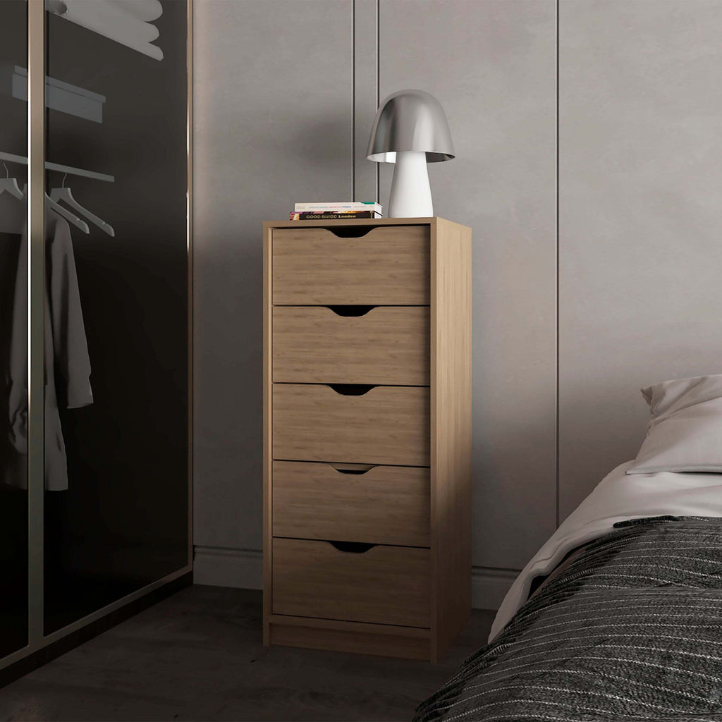 Natural Oak 5-Drawer Dresser for Nurseries and Bedrooms – Modern Space-Saving Storage