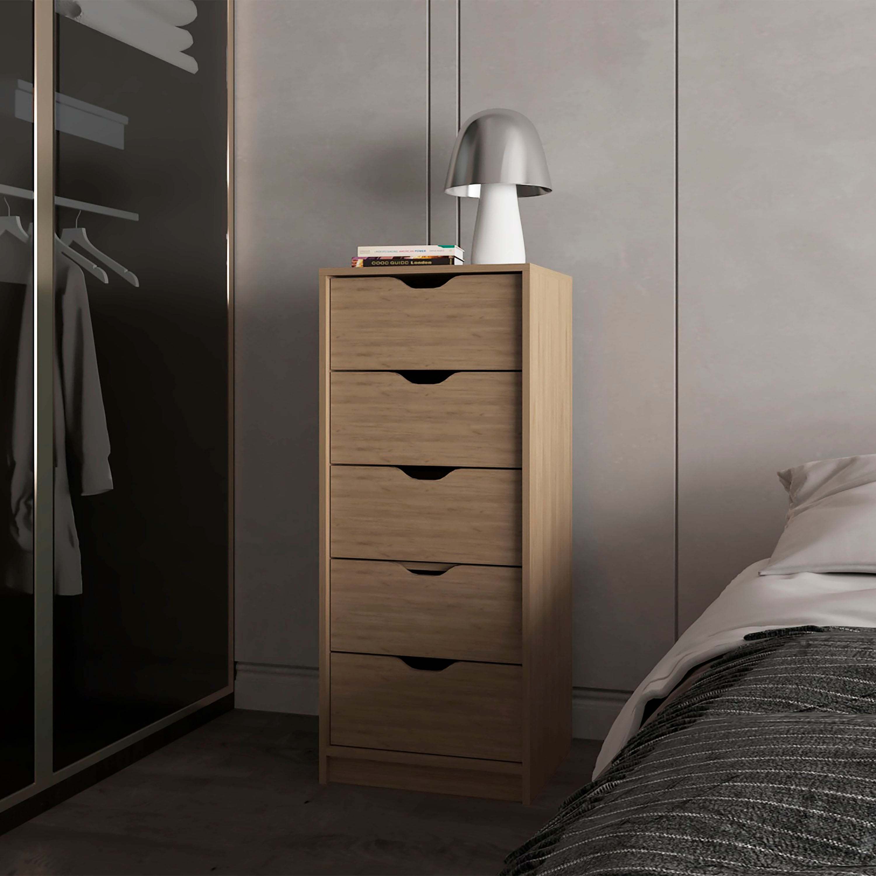 Natural Oak 5-Drawer Dresser for Nurseries and Bedrooms – Modern Space-Saving Storage