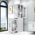 70.87' H Display Storage  Cabinet , 4 Tier multi-functional pull-out multi-tier storage shelf & 2 Glass Doors, Modern Wooden  Kitchen Pantry Cabinet for Living Room or Kitchen and Dinning Room
