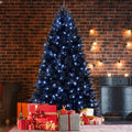 6ft Black Christmas Tree with 350 White LED Lights, 1460 Tips PE+PVC Artificial Tree for Halloween & Holiday Decor, Hinged Structure with Stable Metal Stand