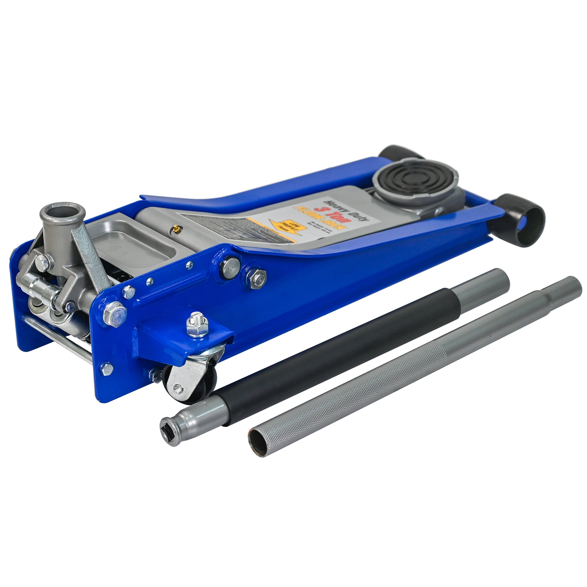 3T Heavy Duty Horizontal Double Pump Floor Jack (without foot pedal),and Steel Racing Floor Jack with Dual Piston Quick Lift Pump,3 Ton (6,600 lb) Capacity,Blue&Silver