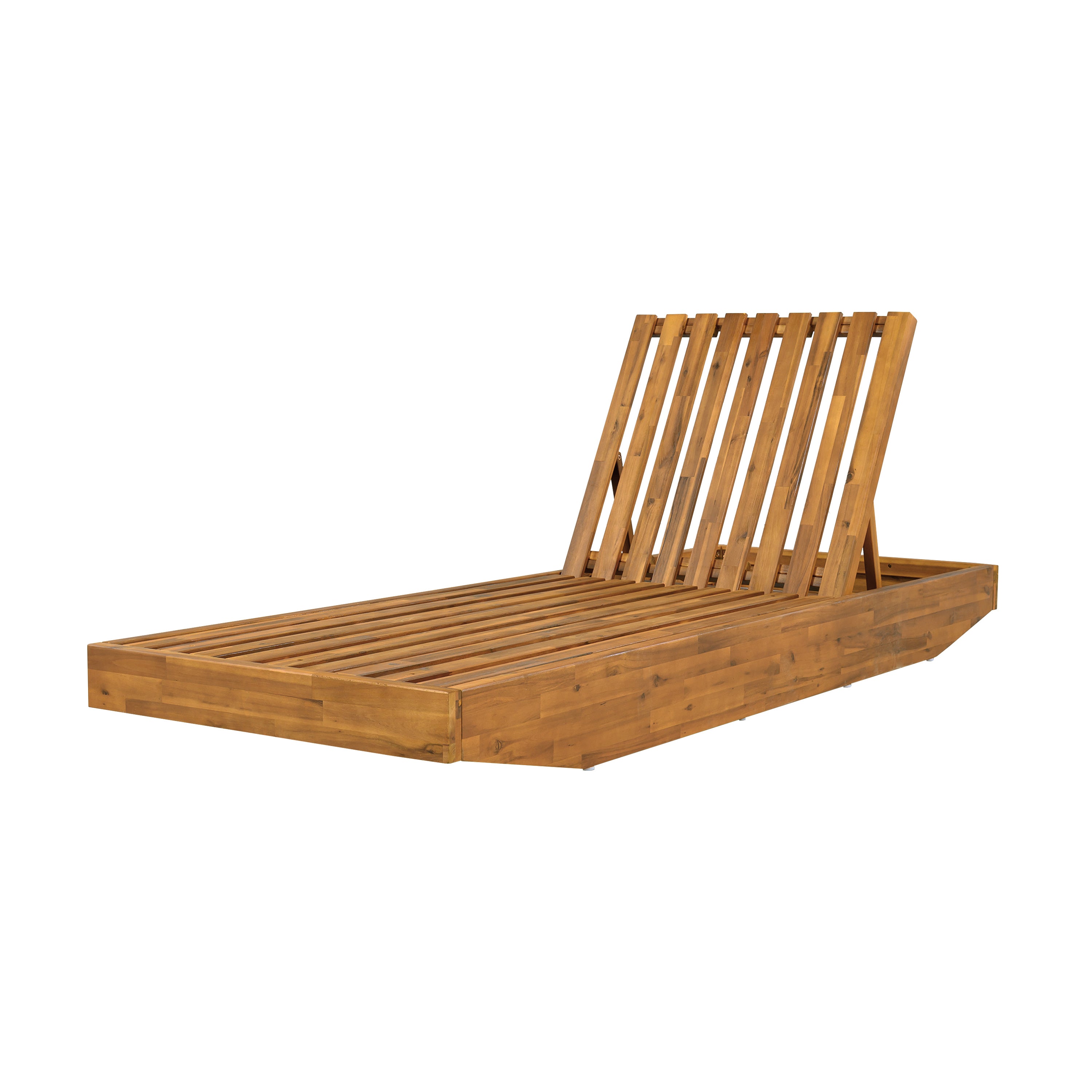 Boat-Shape Acacia Wood Chaise Lounge with 3-Position Recliner - Teak Finish Outdoor Patio Sun Lounger for Garden, Poolside - 300lbs Capacity
