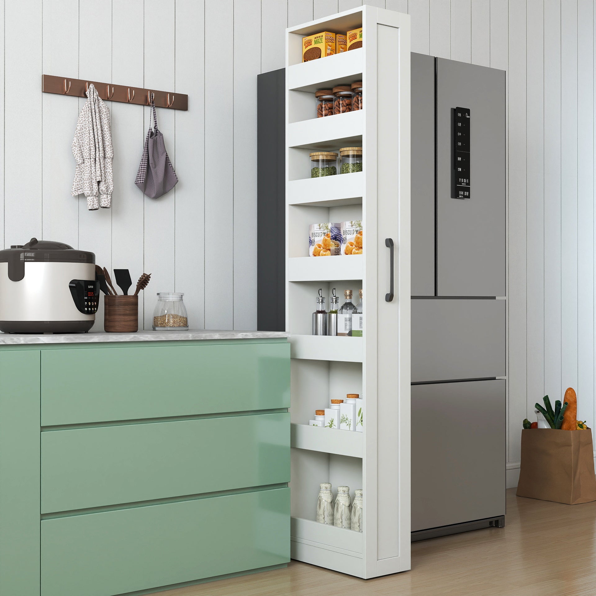 7 Tier multi-functional pull-out multi-tier storage Single-sided open shelf for Kitchen, Living Room & Narrow Spaces