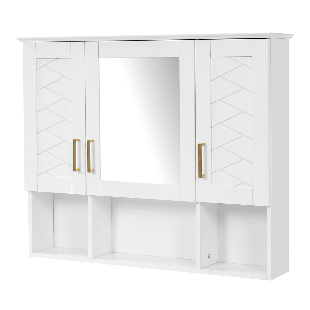 Modern 35 inch Wall Mounted Medicine Cabinet with Adjustable Shelves, Soft Close Doors, High-Define Mirror in White Finish