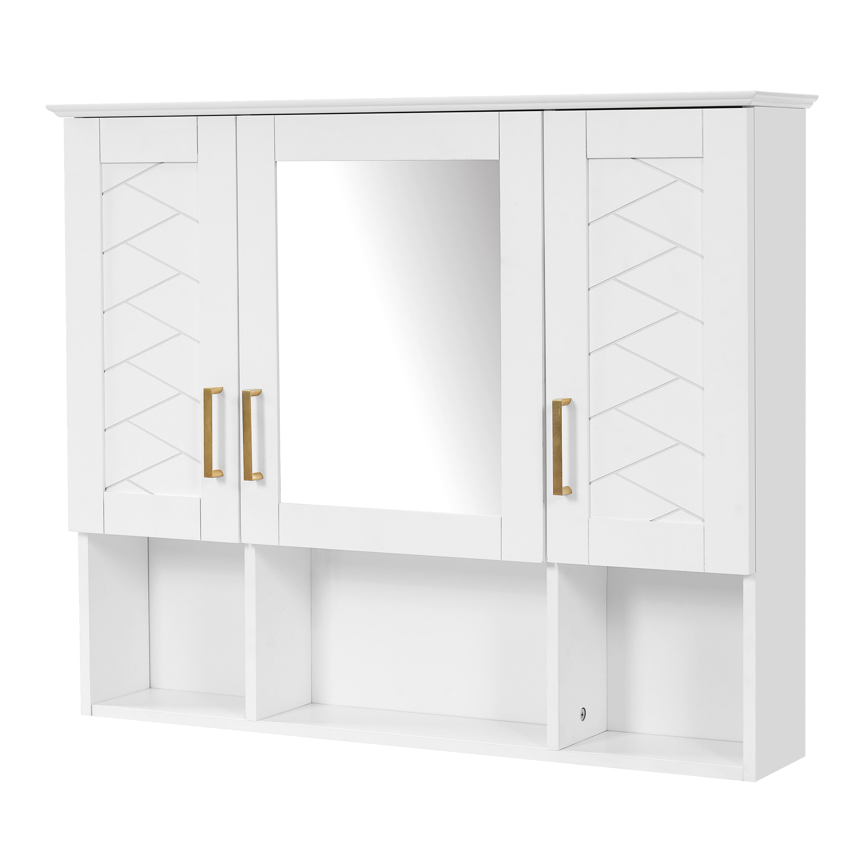 Modern 35 inch Wall Mounted Medicine Cabinet with Adjustable Shelves, Soft Close Doors, High-Define Mirror in White Finish