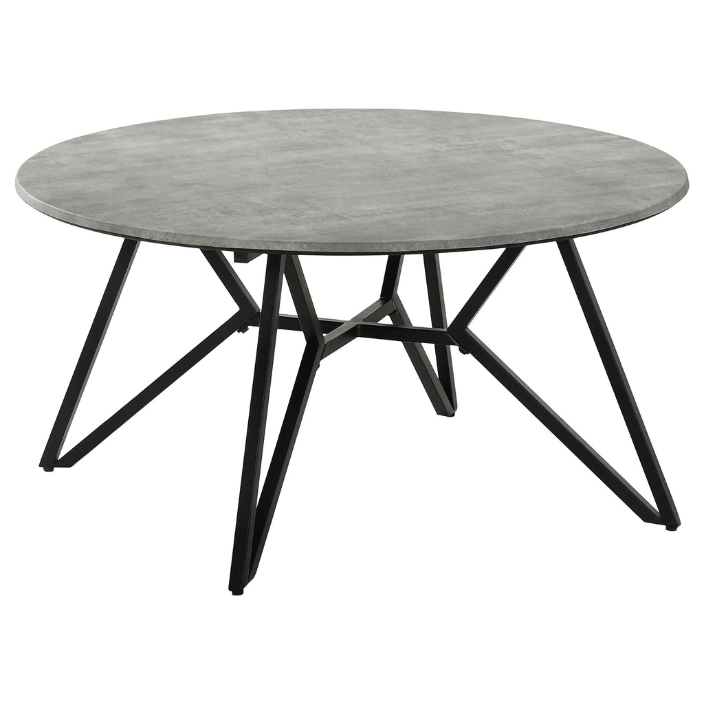 Travis Cement and Gunmetal Round Top Coffee Table: Modern Urban Industrial Centerpiece with Hairpin Legs, Grey and Black Finish, Wood and Metal Construction