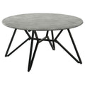 Travis Cement and Gunmetal Round Top Coffee Table: Modern Urban Industrial Centerpiece with Hairpin Legs, Grey and Black Finish, Wood and Metal Construction