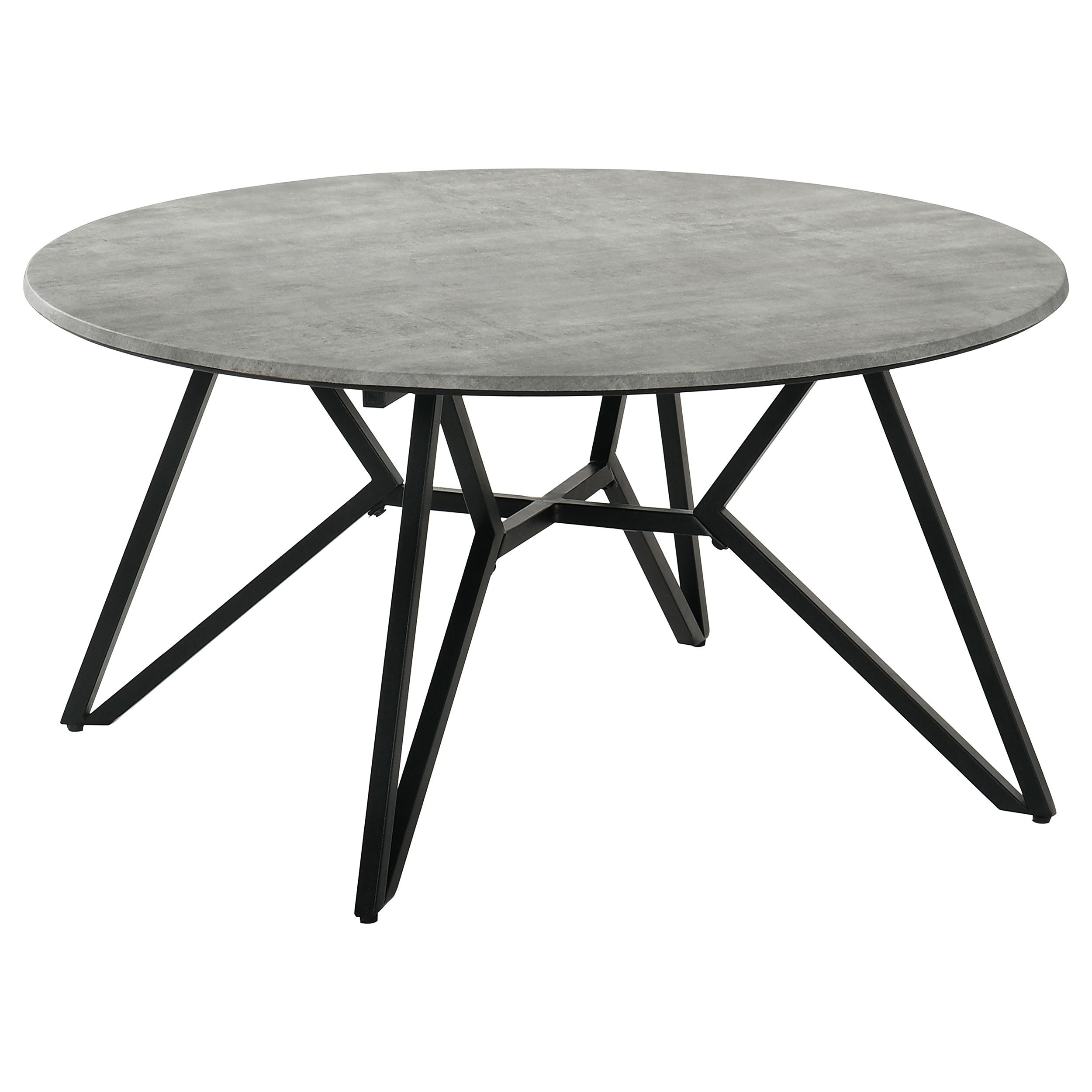 Travis Cement and Gunmetal Round Top Coffee Table: Modern Urban Industrial Centerpiece with Hairpin Legs, Grey and Black Finish, Wood and Metal Construction
