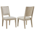 Verdugo White Washed Cushioned Dining Side Chair Set of 2 in Soft Beige Fabric with Distressed Wood Finish