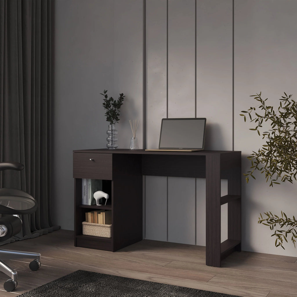 Wengue Computer Desk with 1-Drawer and Open Storage