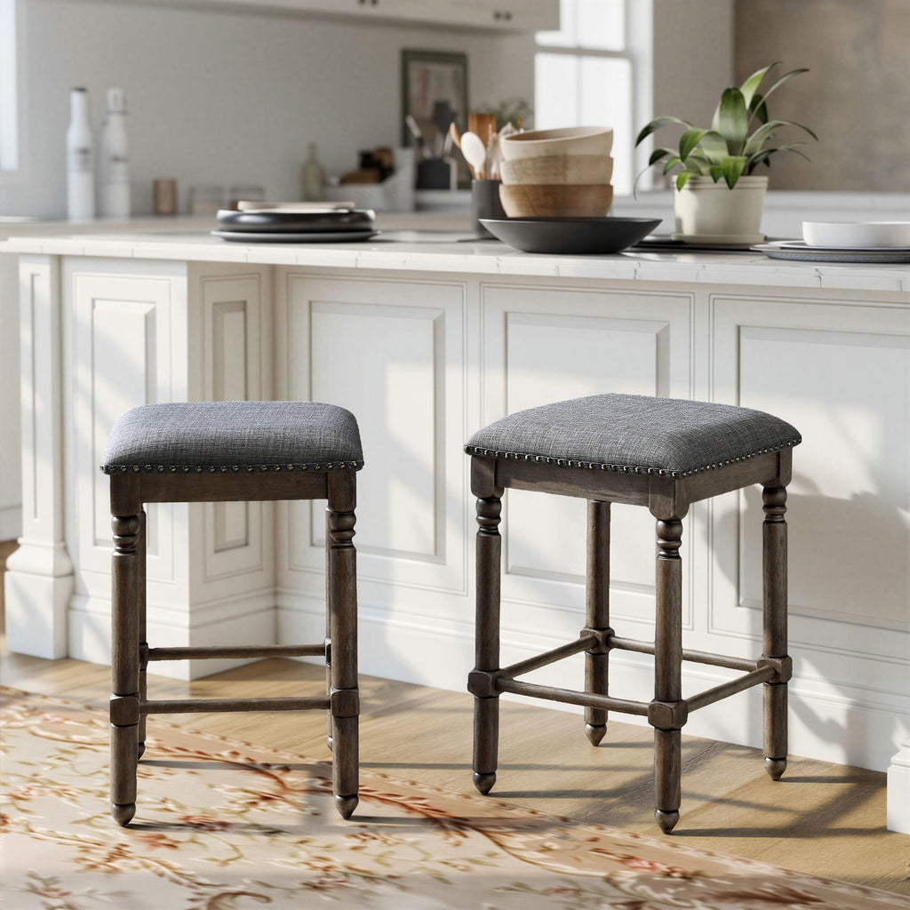 Arnhem Wood Upholstered Swivel Counter Height Stool, Set of 2, Grey
