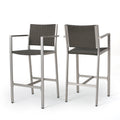 29.50' Outdoor Rust-Proof Aluminum Barstools with PE Rattan Seat and Backrest, Silver & Grey