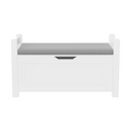 Kids Toy Box Chest White Storage Cabinet with Cushion Seat Bench Flip-Top Lid Safety Hinge for Nursery Playroom