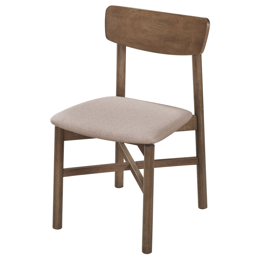 Svenstra Natural Walnut Dining Side Chair Set of 2 with Minimalist Washed Wood Frame and Tan Fabric Upholstery
