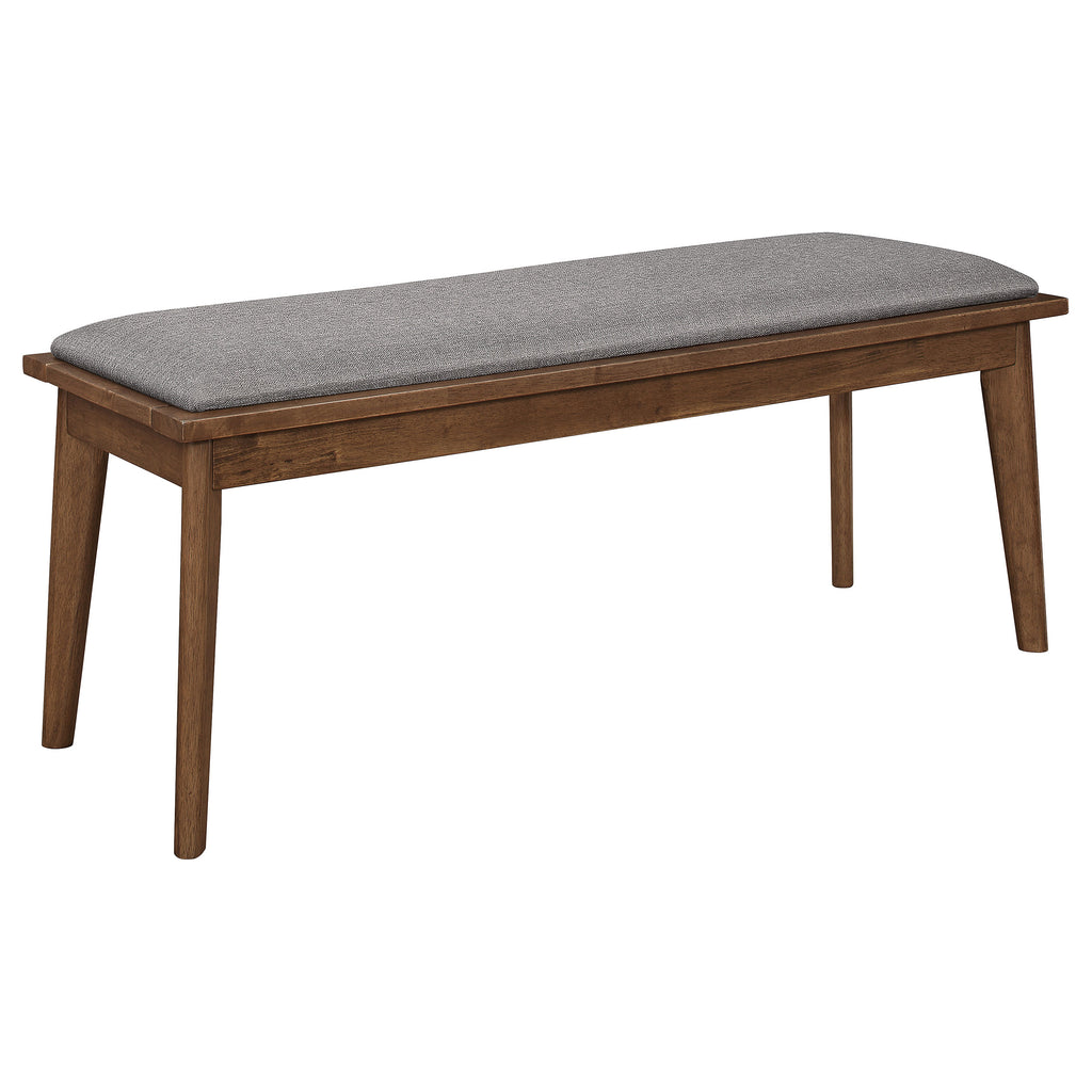 Grey and Natural Walnut Upholstered Dining Bench with Mid-Century Modern Design, Neutral Fabric Cushion, 100% Polyester Upholstery, 46-Inch Width