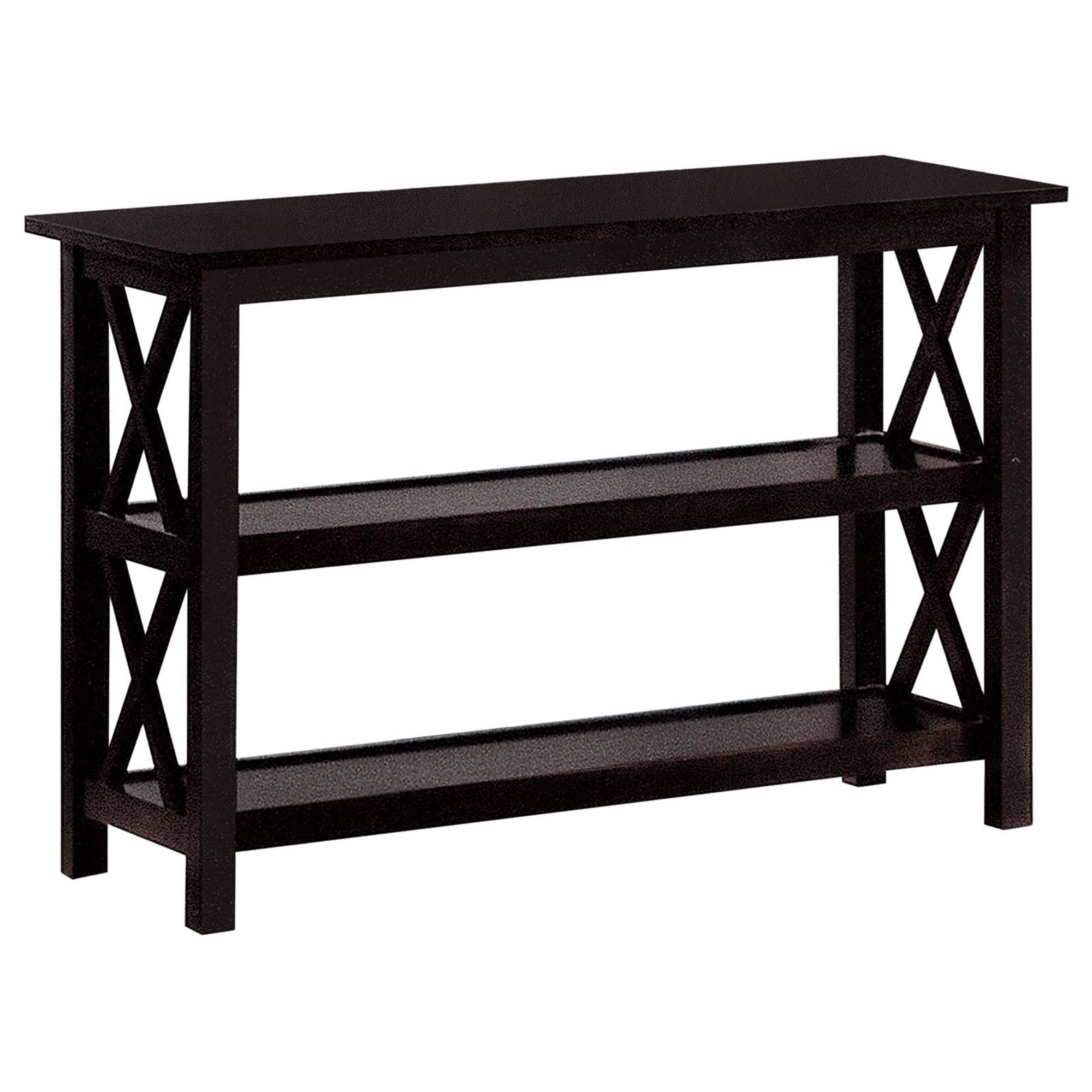 Deep Merlot Sofa Table with 2-Shelf in Brown Wood Finish, 42-inch Rectangular Design