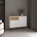 Tori 39' Wide Console Table With Two Cabinets, One Drawer and Four Shelves, White - Natural Oak
