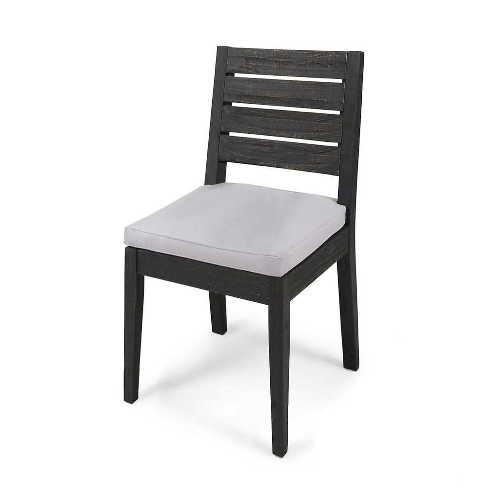 Patio Armless Dining Chair with Laid-Back Slat Panel Design, Light Grey