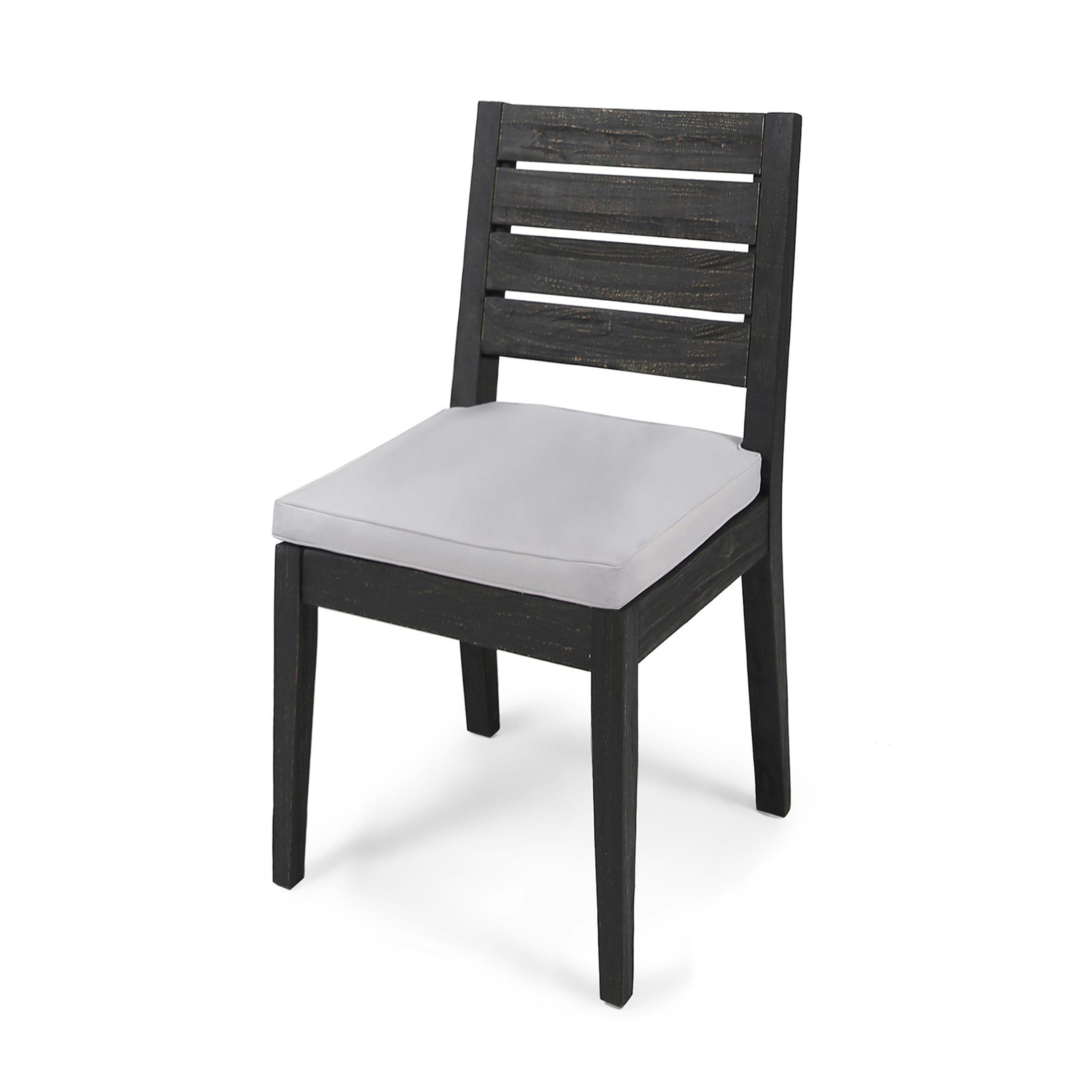 Patio Armless Dining Chair with Laid-Back Slat Panel Design, Light Grey