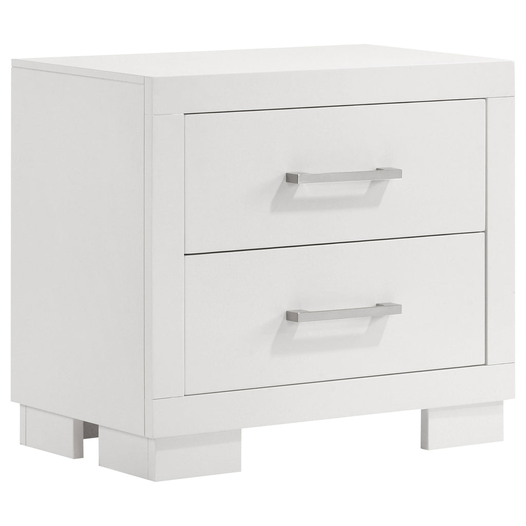 Copper White 2-Drawer Rectangular Nightstand with Bar Handle Pulls in White Finish, Solid Wood and MDF Construction, 26L x 15W x 23H inches