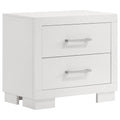 Copper White 2-Drawer Rectangular Nightstand with Bar Handle Pulls in White Finish, Solid Wood and MDF Construction, 26L x 15W x 23H inches