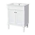 Modern 24'' Bathroom Vanity with Top Sink, White Ceramic Basin, Solid Wood Frame & MDF Cabinet, 2-Tier Storage, Rectangular Design