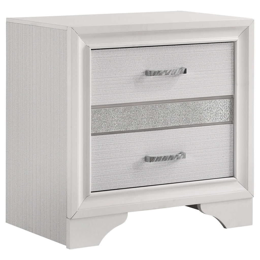 White Transitional 2-Drawer Nightstand with Hidden Jewelry Tray in Wood with Metallic Finish, 26in H x 26in W x 16.5in D