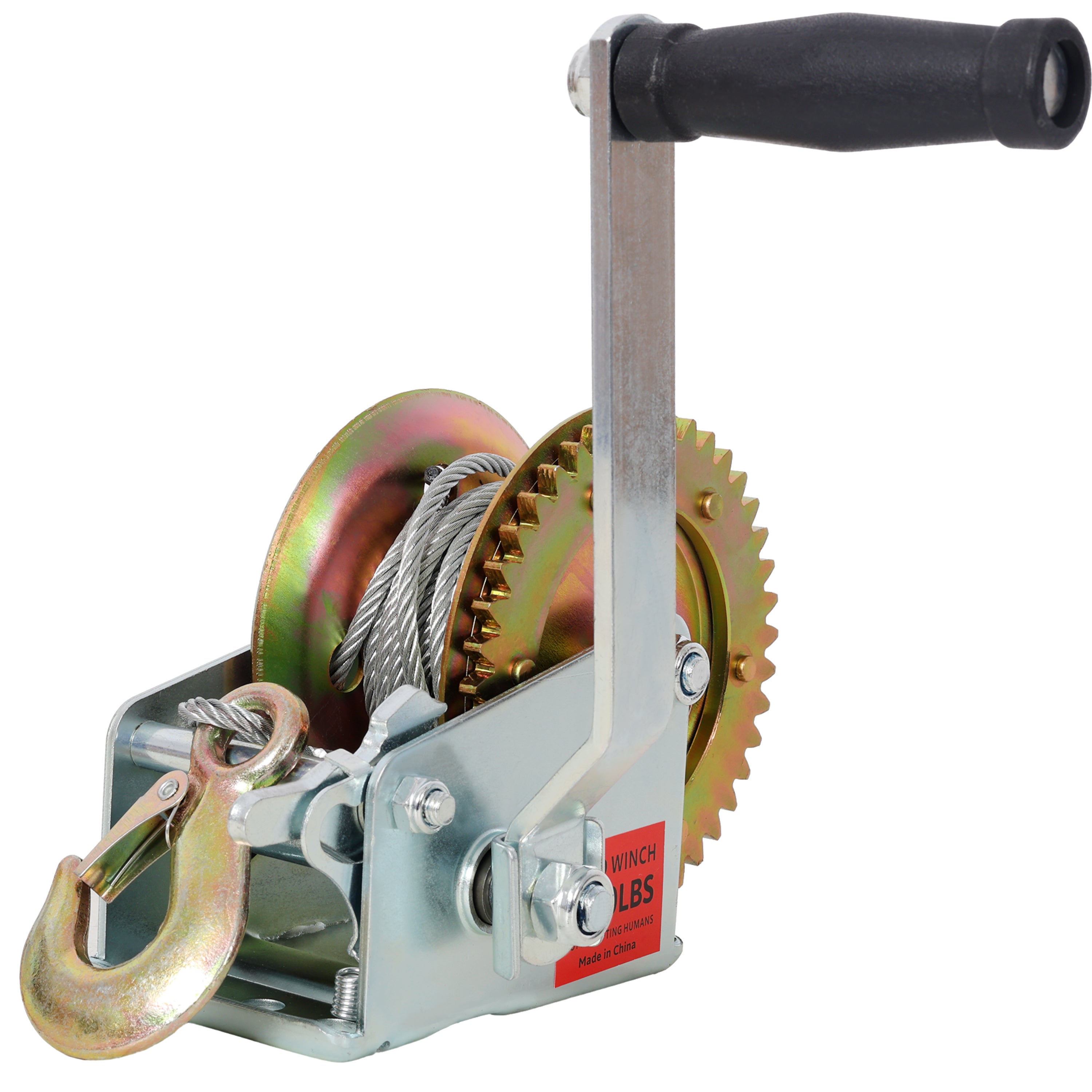 1200LBS Hand Winch,with 32.8FT Steel Cable,Galvanized Shell,4.1:1 Gear Ratio Portable Winch,Two-Way Ratchet,Manual Operated Hand Crank Winch for Trailer, Boat or ATV Towing