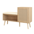 2-in-1 Shoe Storage Bench with Adjustable Shelves, Antique Natural Rattan Finish, PP Rattan and Wood Construction, Modern Entryway Organizer, 39.4 x 27.6 x 11.8 inches
