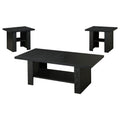 Salton Black Oak 3-Piece Engineered Wood Coffee Table Set in Black Finish with Wood Grain Texture, MDF Construction, 47.25' x 23.5' x 17'
