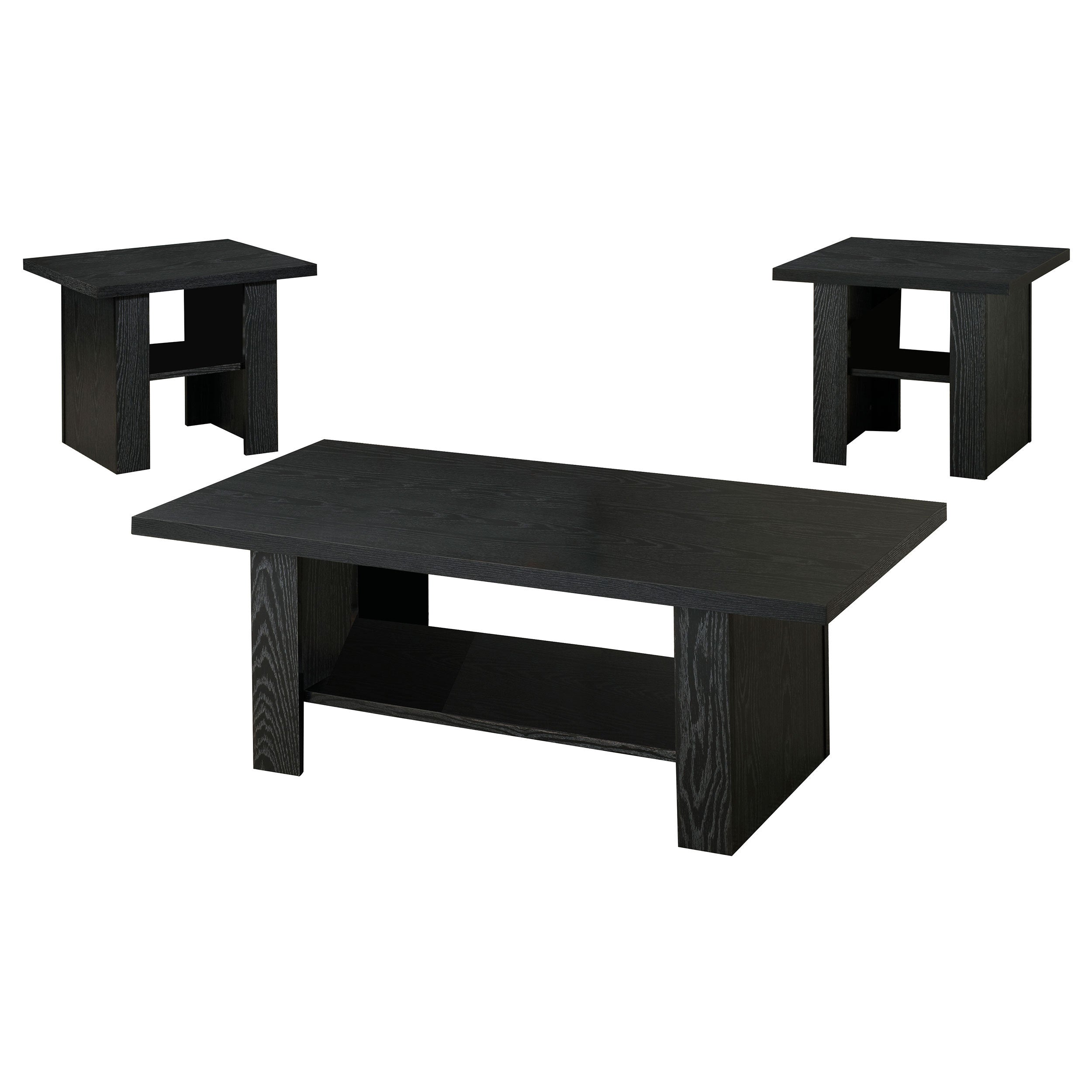 Salton Black Oak 3-Piece Engineered Wood Coffee Table Set in Black Finish with Wood Grain Texture, MDF Construction, 47.25' x 23.5' x 17'