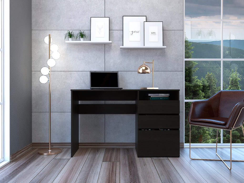 Dublin Three Drawer Computer Desk, One Shelf -Black