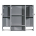 Modern Grey Wall Mounted Bathroom Cabinet with Mirror and Towel Bar, 35'' x 28'' MDF Storage Cabinet with 3 Doors