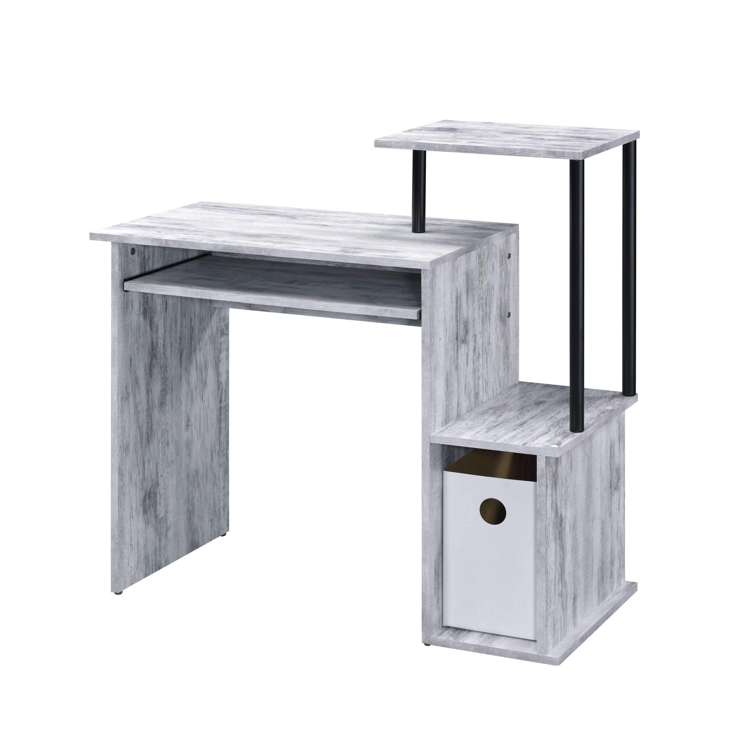 Antique White and Black Computer Desk with Keyboard Tray