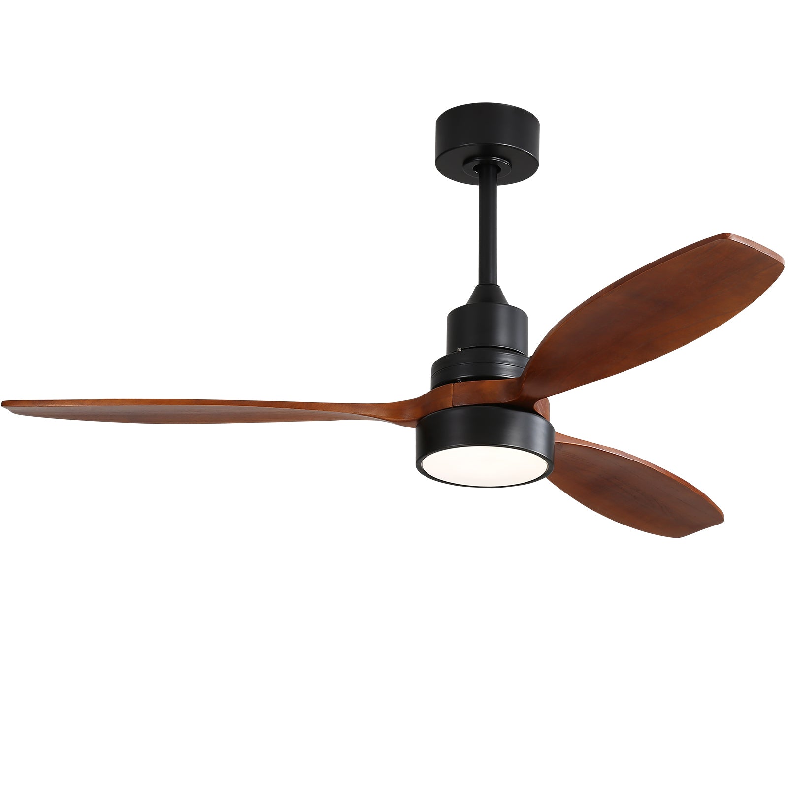 52 Inch Modern Wooden Ceiling Fan with Reversible DC Motor, LED Light, Matte Black Finish, Solid Wood Blades, Remote Control
