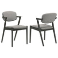 Mid-Century Modern Z-Shaped Dining Chair Set of 2 in Brown Grey Fabric with Black Wood Frame, 30H x 20.25W x 22.75D
