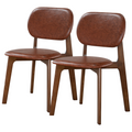 Hot Sell Kelsey Brown Leather Dining Chair (Set of 2) with Solid Wood Base and Mid-Century Modern Design 18.1'W x 21.1'D x 31.7'H for Living Room Bedroom Outdoor