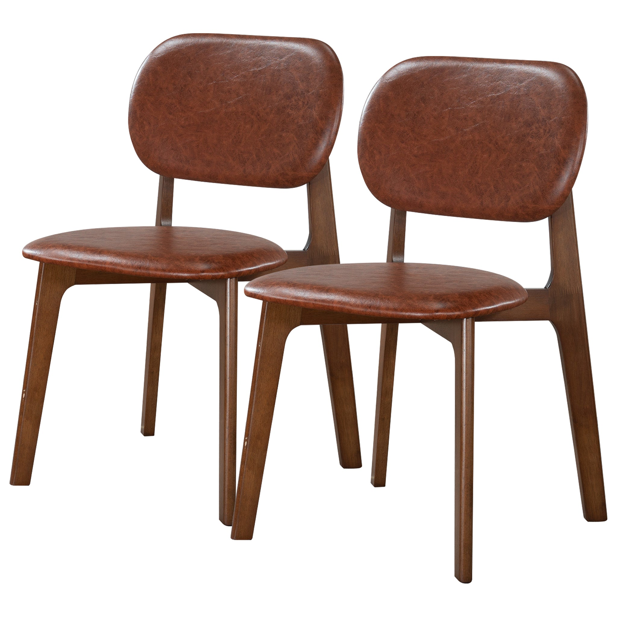 Hot Sell Kelsey Brown Leather Dining Chair (Set of 2) with Solid Wood Base and Mid-Century Modern Design 18.1'W x 21.1'D x 31.7'H for Living Room Bedroom Outdoor