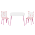 Kids Table and Chair Set, 3-Piece Wooden Toddler Desk with Animal Backrest, Activity Table for Drawing, Learning, Playroom or Nursery (Pink & White)