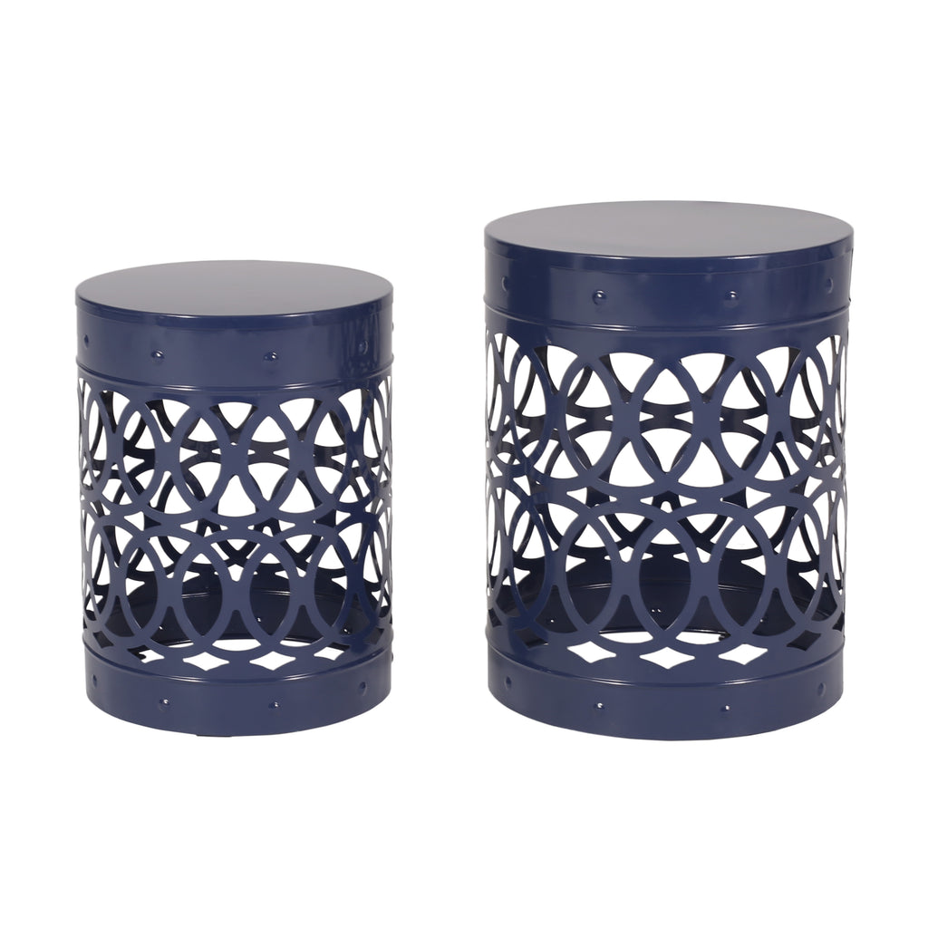 Delight Powder-coated Iron End Table, Set of 2, Navy Blue