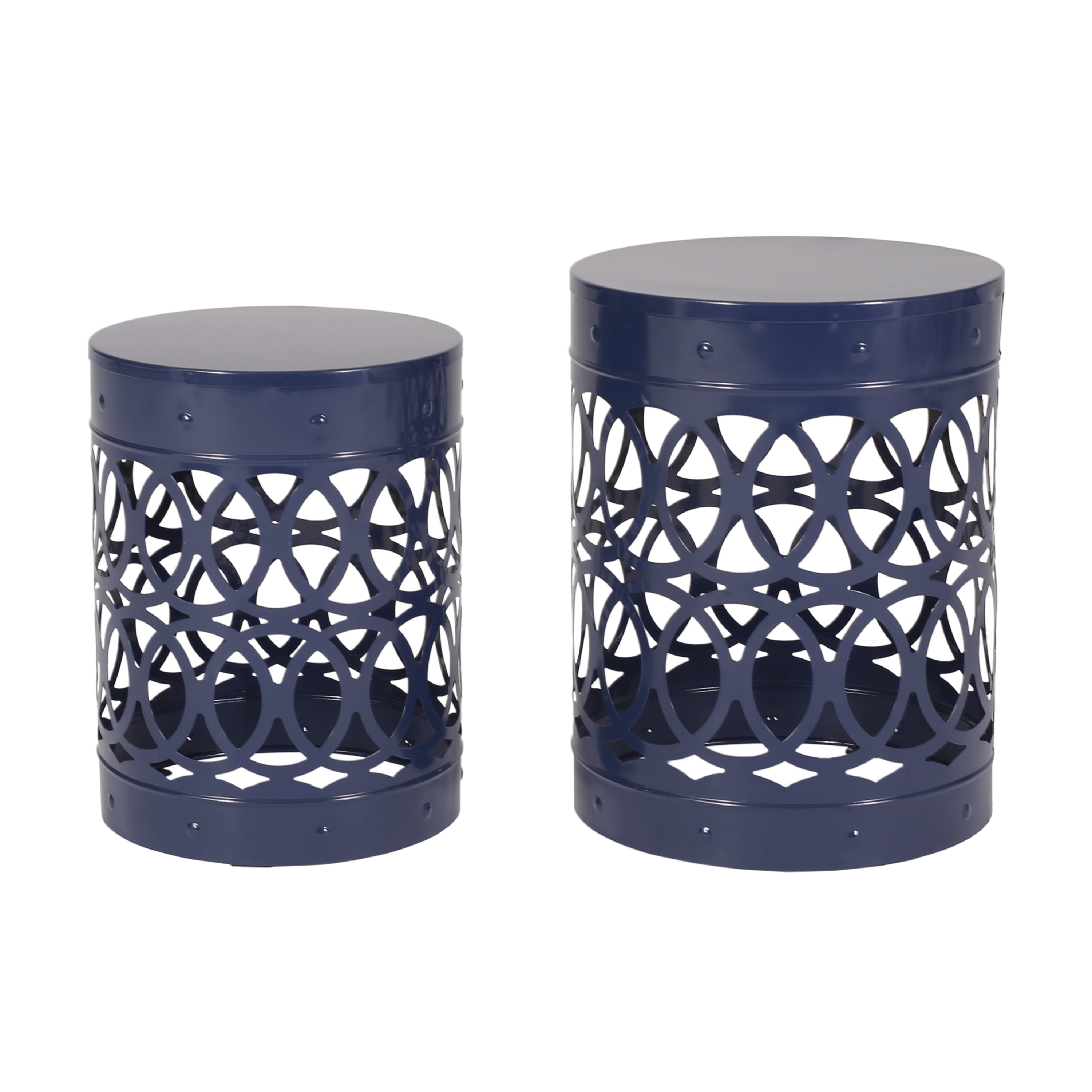 Delight Powder-coated Iron End Table, Set of 2, Navy Blue