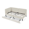 Beige Velvet Upholstered Twin Platform Bed Frame with 2 Storage Drawers and Adjustable Sofa Bed, Plywood and MDF Frame