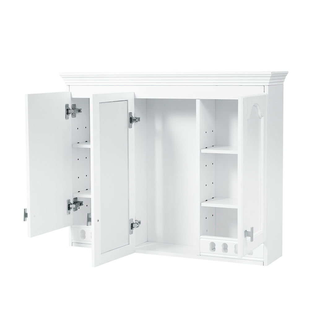 Modern White Wall-Mount Mirror Cabinet with Adjustable Shelves, Soft-Closing Hinges, for Bathroom Vanity, Living Room, Bedroom Storage Organizer